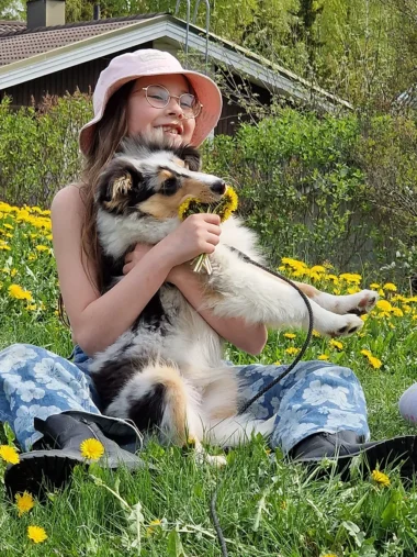 Meistä 54 tyttö ja koira ulkona